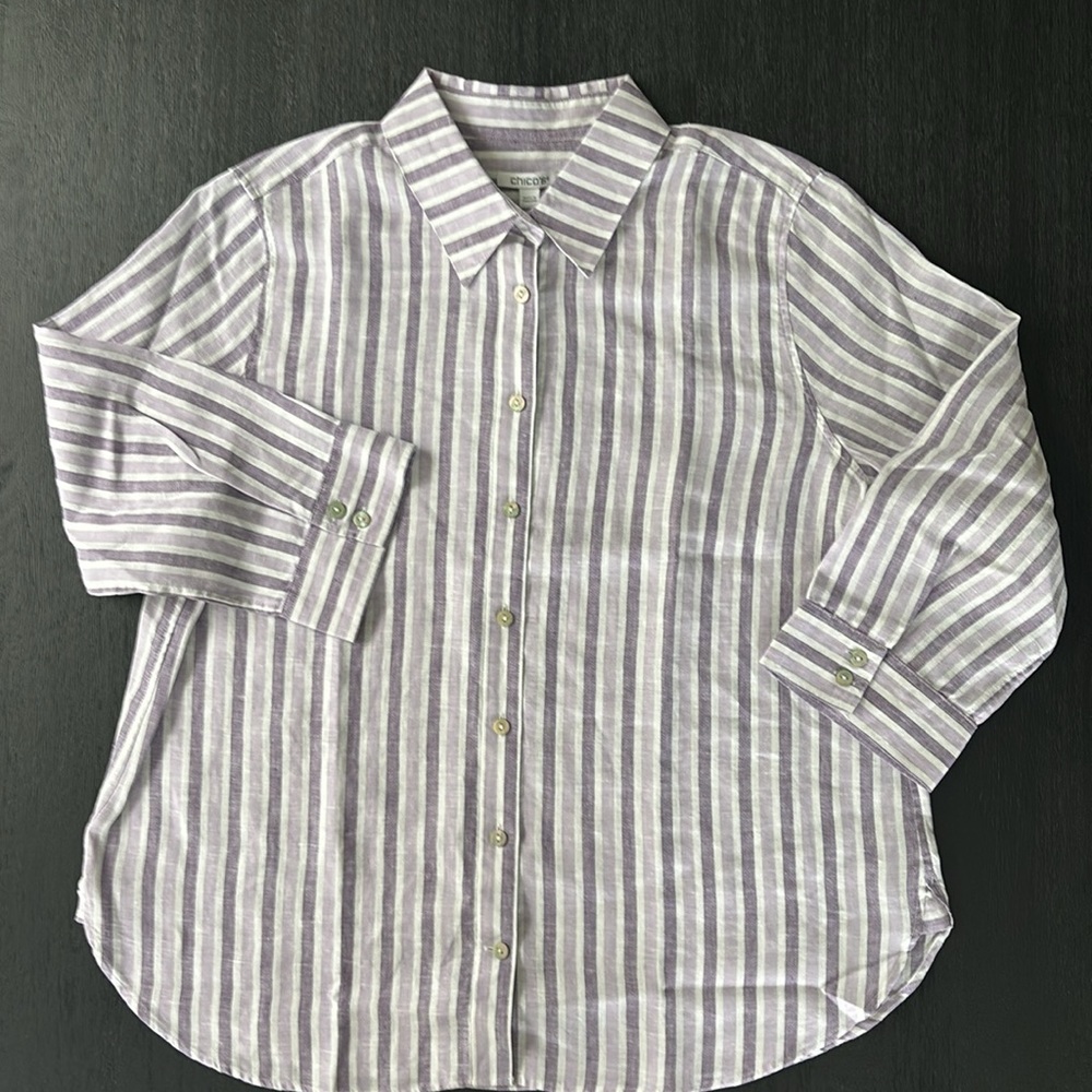 Chico's Linen Lavender Striped Shirt
